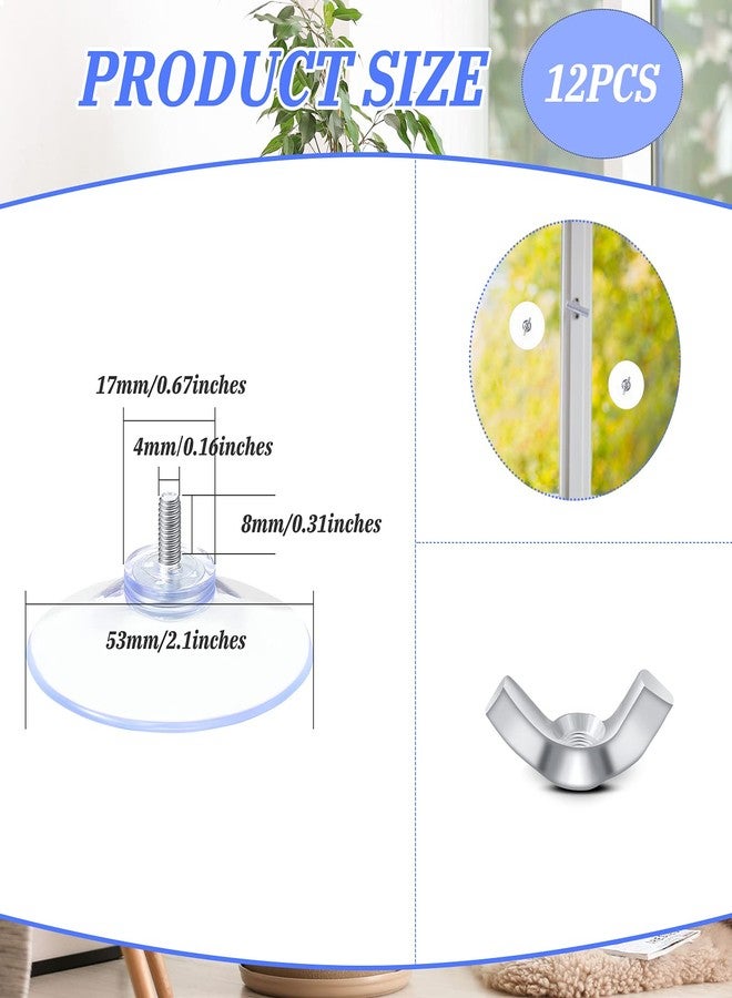 Quzzil Suction Cups with Screws 4 mm Thread Transparent PVC Suction Cup with Screw Hook 2 Inch Diameter Butterfly Wing Nut Clear Sucker Suction Cup with Cap for Kitchens Offices Bathroom (12 Sets) - Image 2